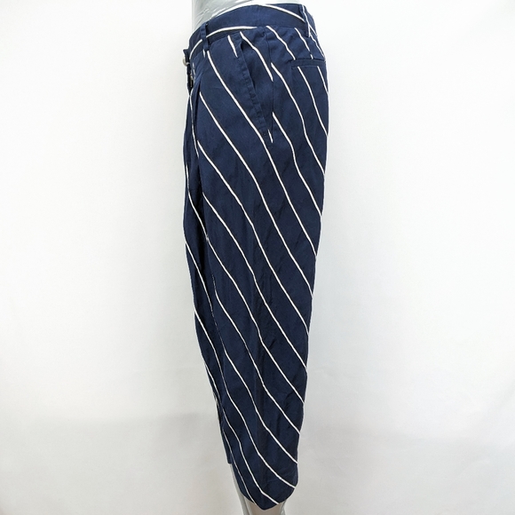 Sz 2 Emporio Armani Blue-White-Black Stripe Pleated Parachute Crop Trouser Pants - Picture 6 of 10